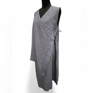 Bryn Walker 100% Linen Gray Sleeveless Wrap Tunic/Dress Minimalist Lagenlook S